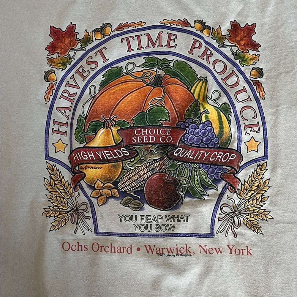 Ochs Orchard Warwick New York Produce T-Shirt Unisex XL Harvest Time Produce - Picture 3 of 8